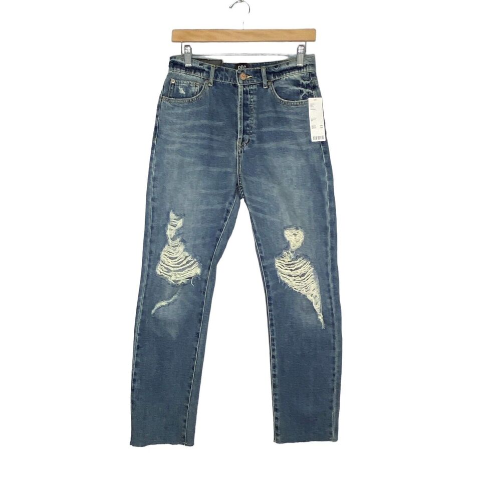 BDG Jeans Womens Sz 28 Slim Straight Button Fly Ankle Blue Distressed Light Wash